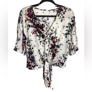 Whimsigoth Moody Florals V-Neck Blouse on Cream by LUQ | Size M